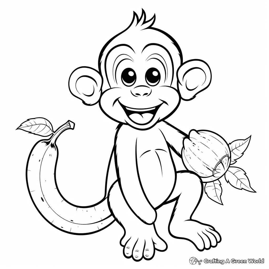 Monkey with banana coloring pages