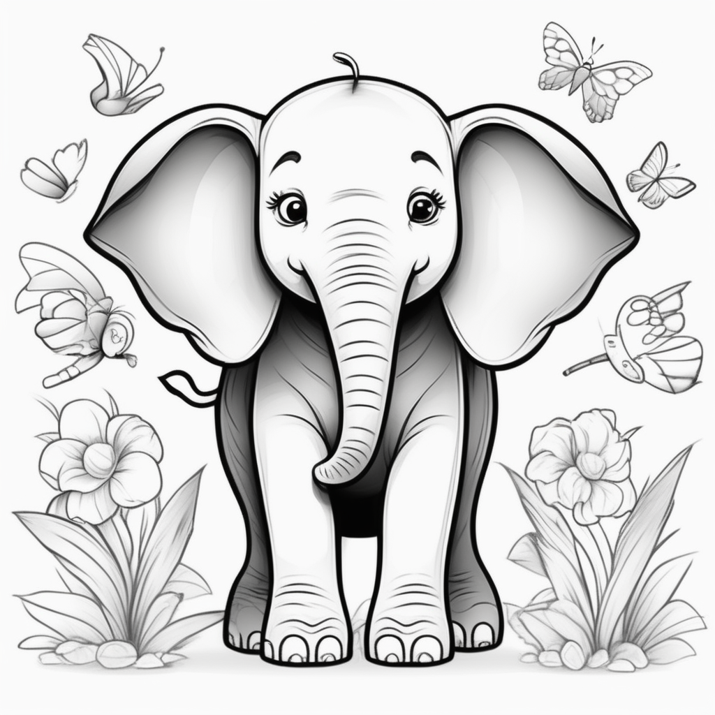 Intended for a coloring book for children aged to years make sure the image has clear and simple lines that represent the elephant and its surroundings the elephant could be