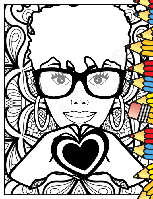 Printable coloring page avah w locs and coffee cup