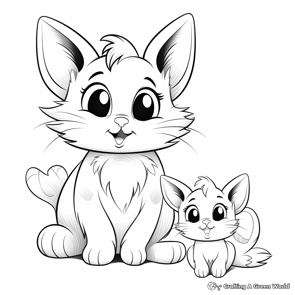 Cat and bunny coloring pages