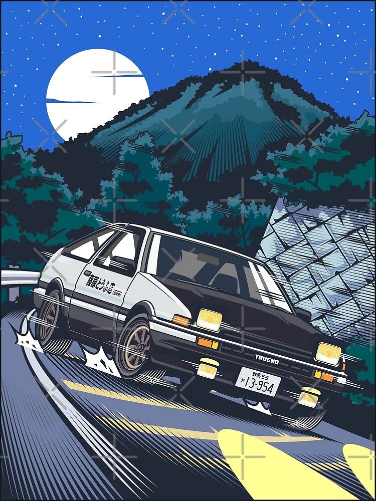 Initial d takumi fujiwara hachiroku downhill attack ae trueno poster by worldwidecars cool car drawings jdm wallpaper initial d