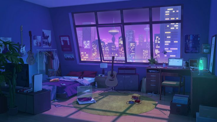 Purple bedroom in anime house anime scenery wallpaper bedroom drawing