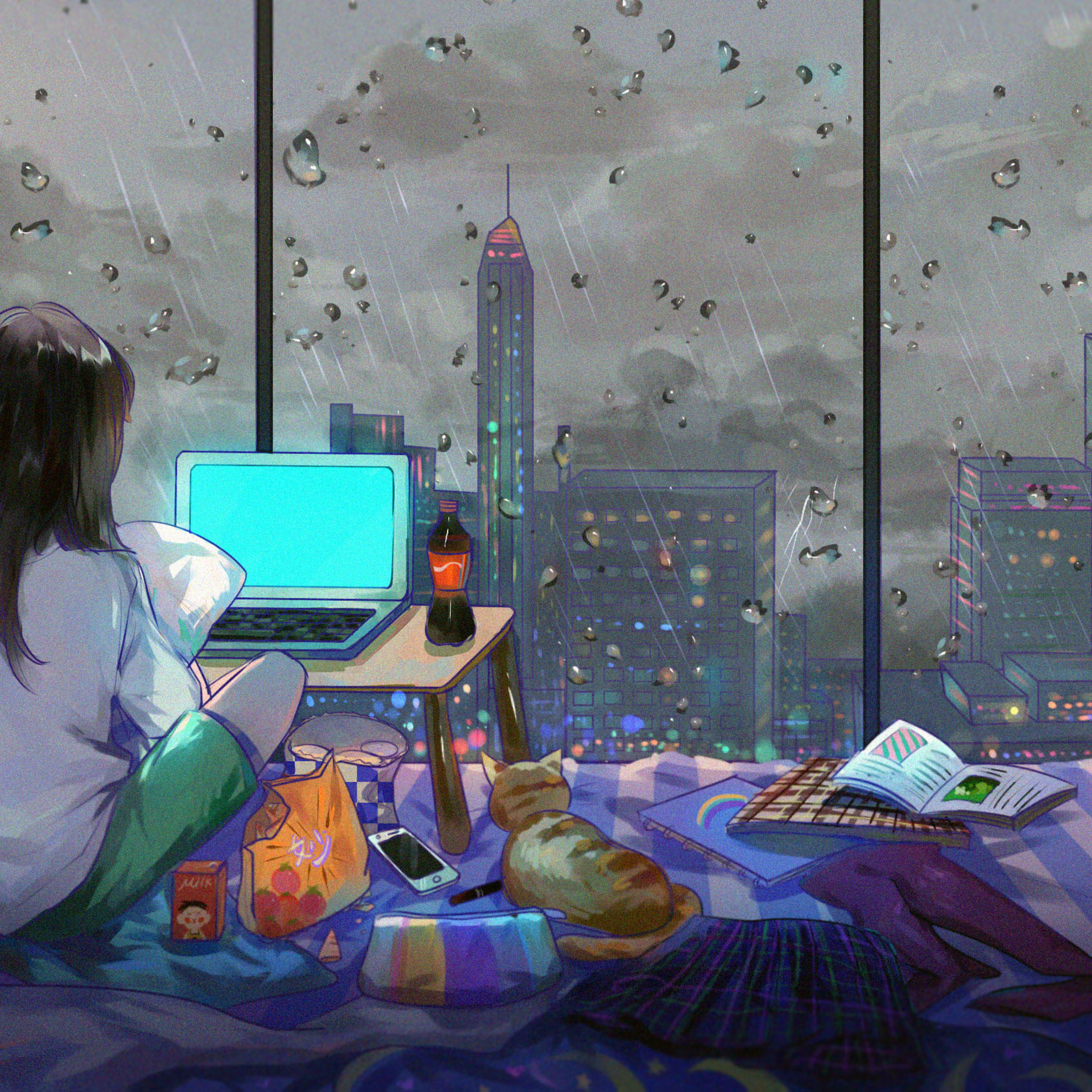 X anime girl room city cat ipad air hd k wallpapers images backgrounds photos and pictures