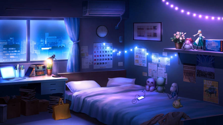 Download glowing anime room wallpaper