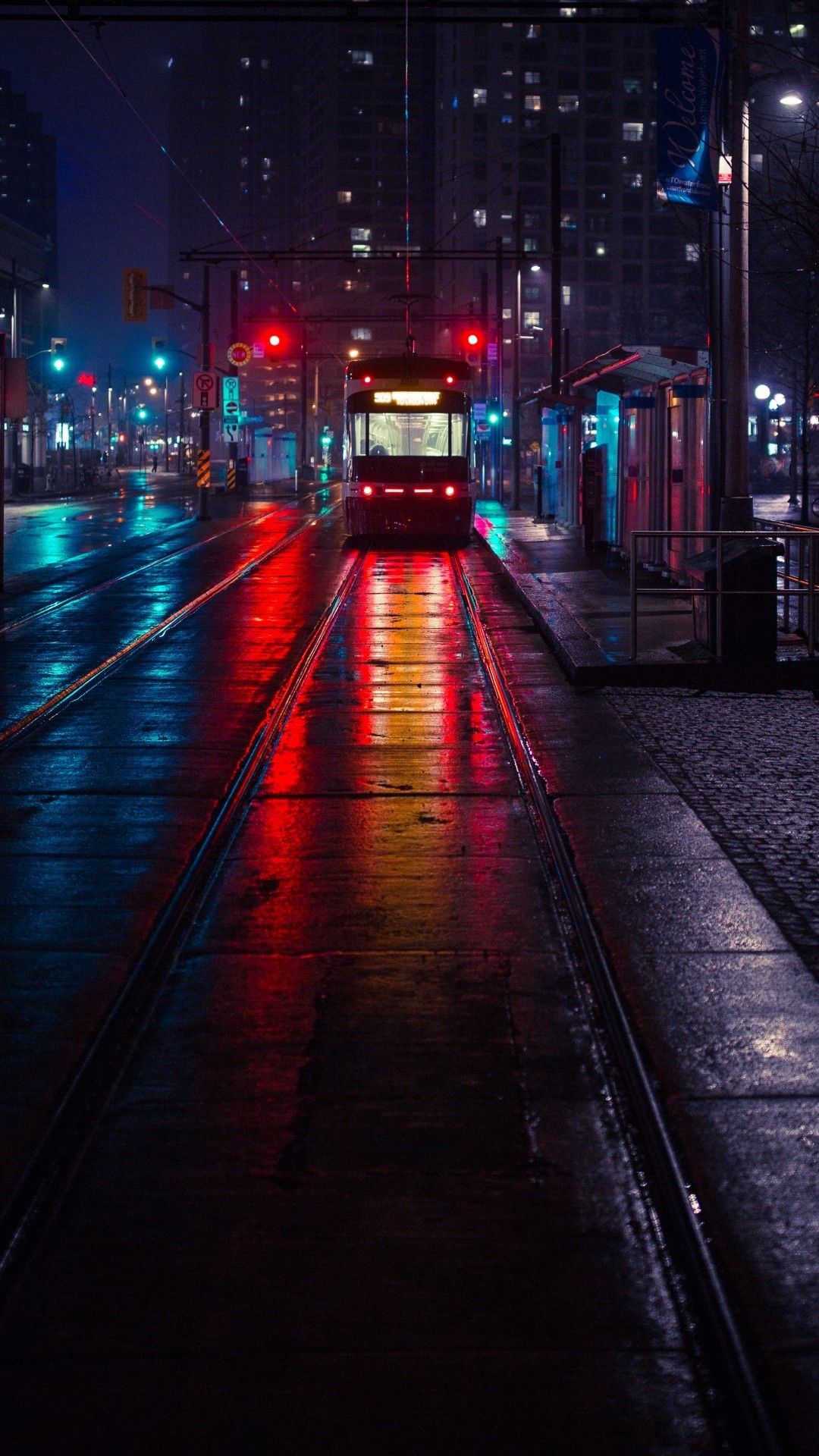 Rainy street city wallpaper urban landscape night city