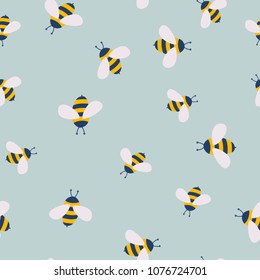 Bee pattern. Cute flying bees insects kids wallpaper or honey wrapping paper  seamless vector doodle texture, Stock vector