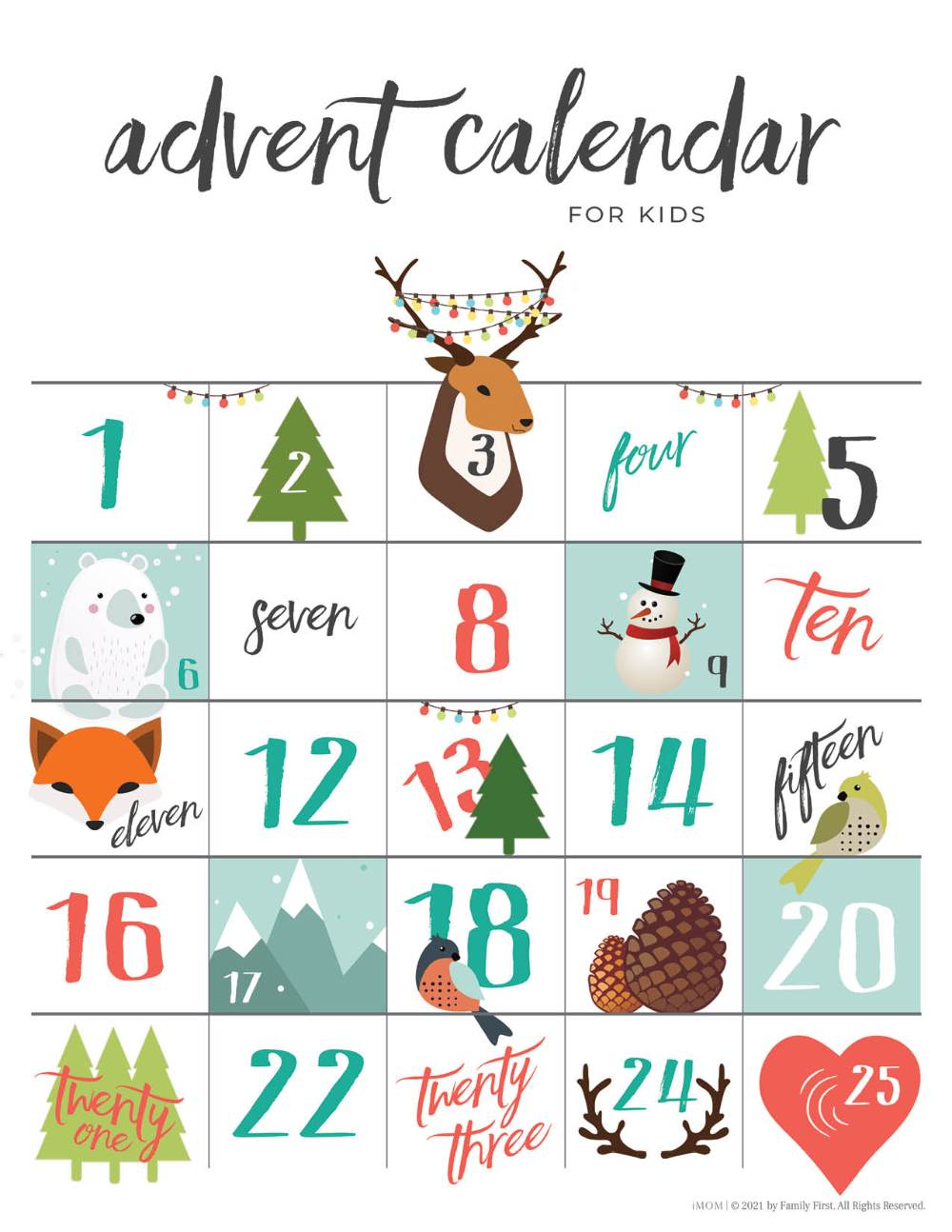 Free printable advent calendar for kids