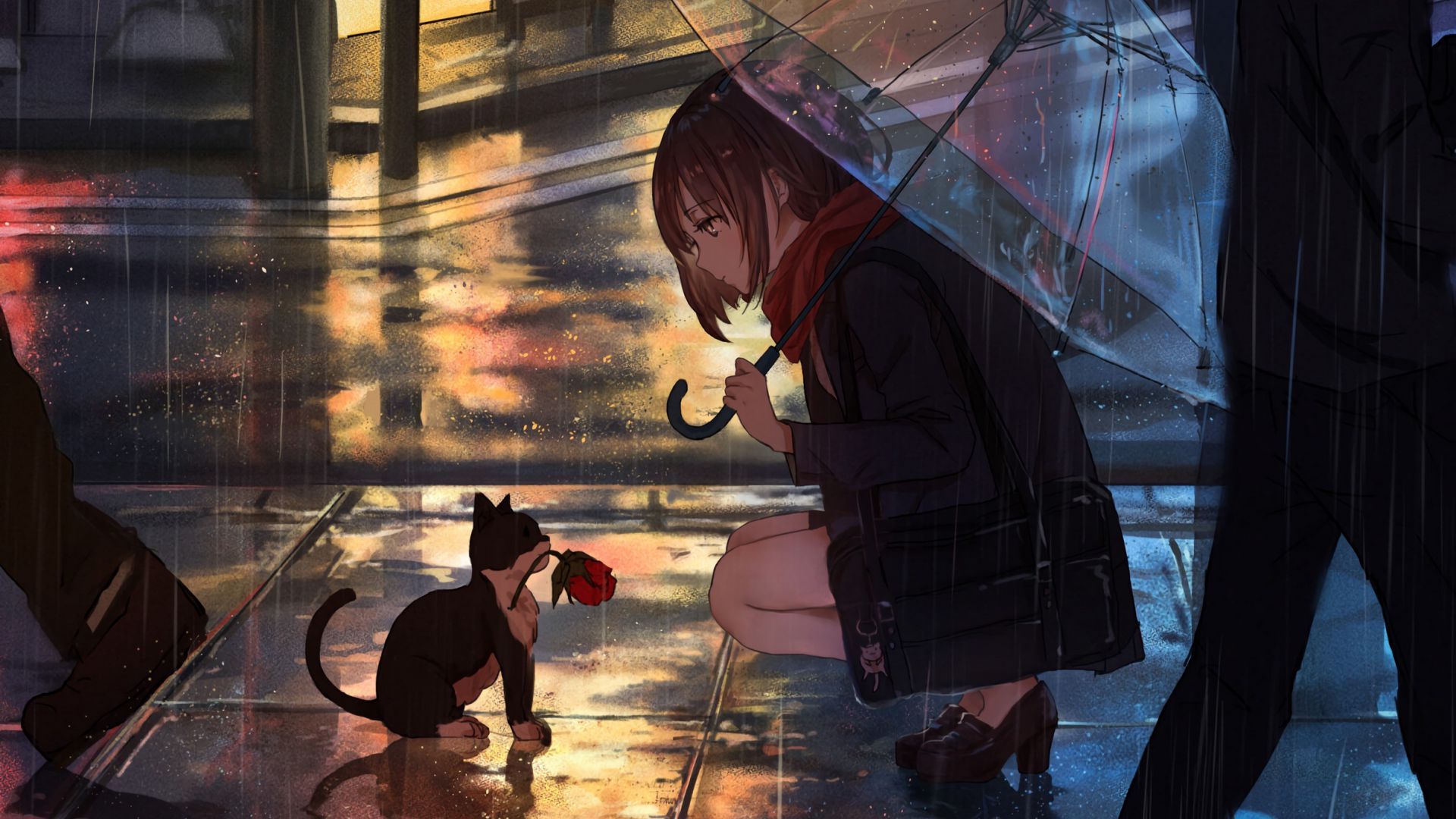 Pc walpaper girl in rain anime scenery raining anime aesthetic