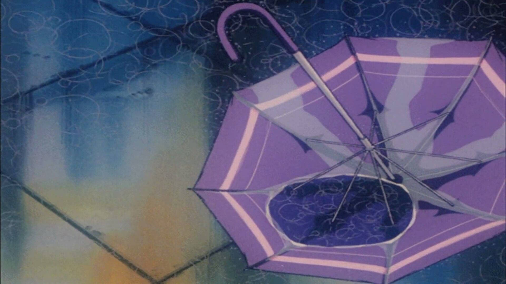 Download umbrella in the rain retro anime aesthetic wallpaper