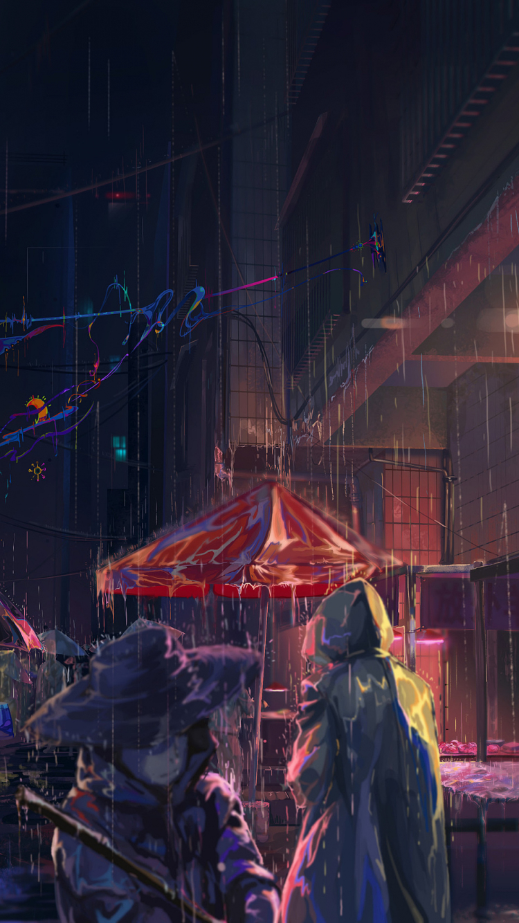 Download wallpaper x rain anime girl umbrella art original iphone iphone x hd background