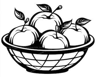 Apples in basket svg png files fruit clipart silhouette