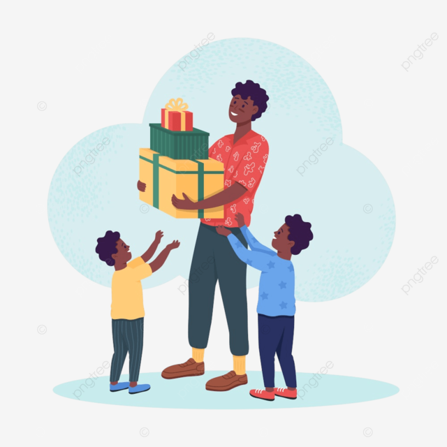 Gift giving clipart transparent png hd dad giving gifts to kids d vector isolated illustration scene infographic background png image for free download