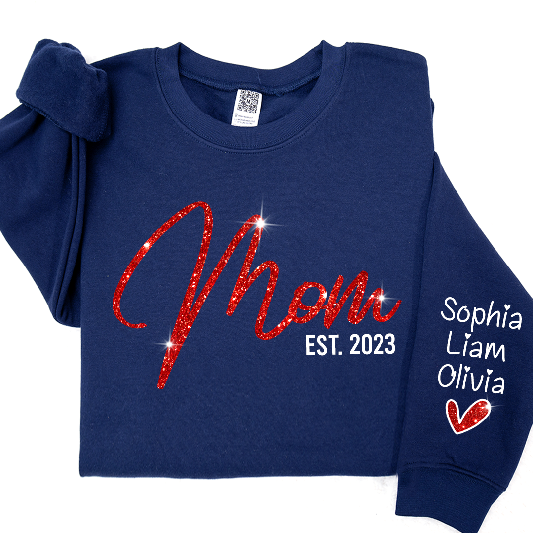 Lofaris glitter red mom sparkling custom name sweatshirt