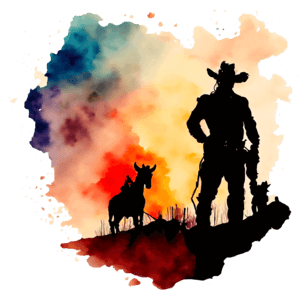 Download colorful cowboy silhouette with donkeys png online