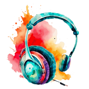 Download abstract colorful headphones on watercolor splash background png online