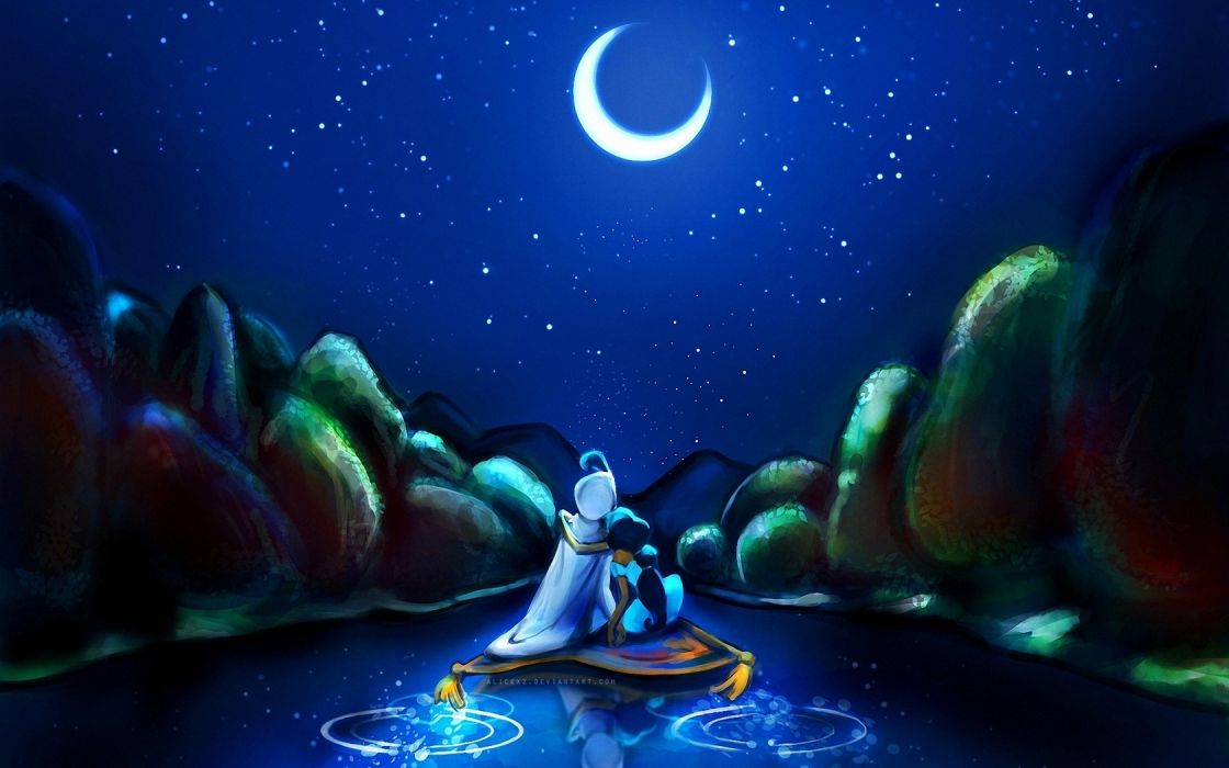 Aladdin jasmine cartoon fantasy child art wallpaper x