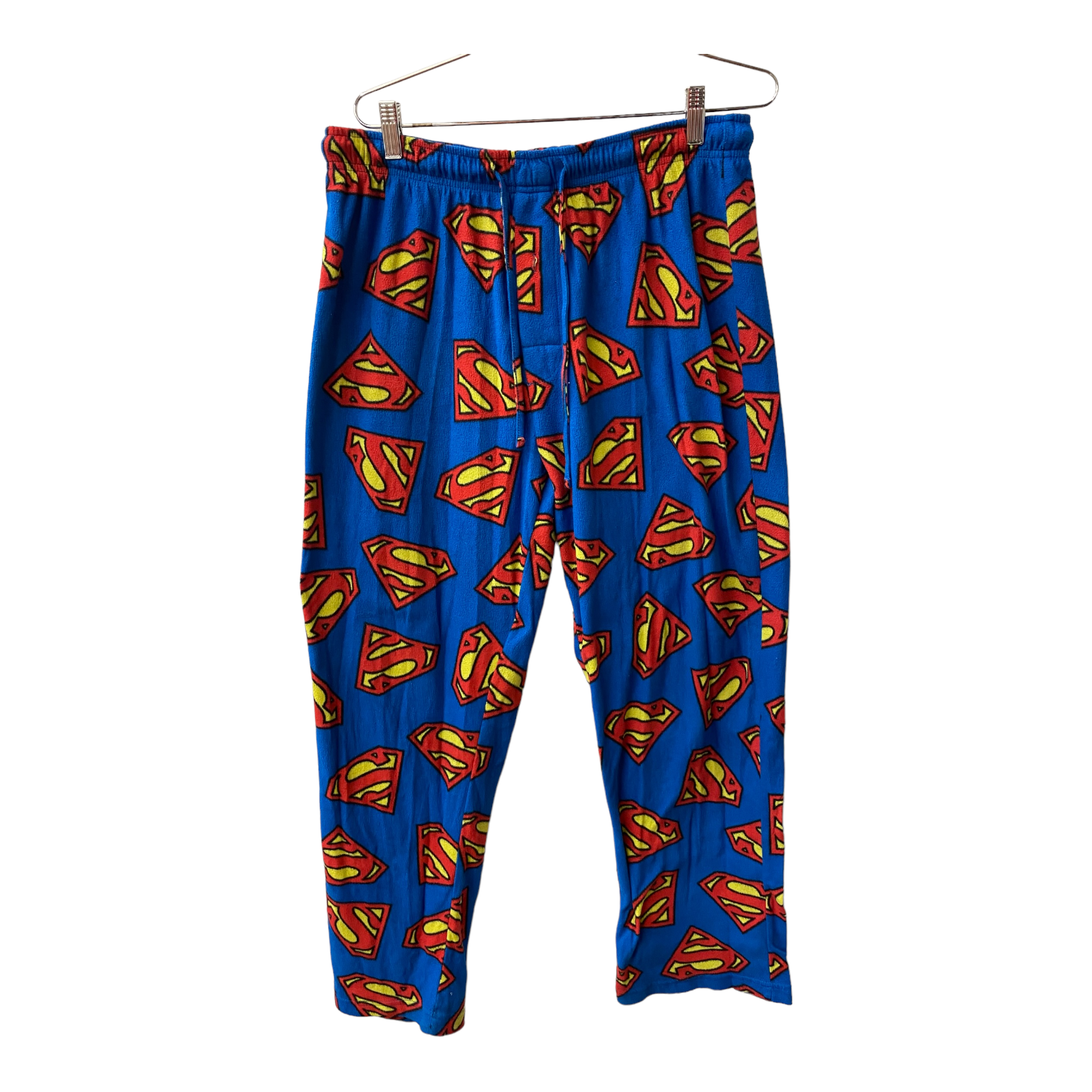 Superman mens pajama pants size large logo emblem blue red yellow dc ics htf