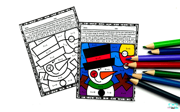 Multiplication color by number worksheets for winter