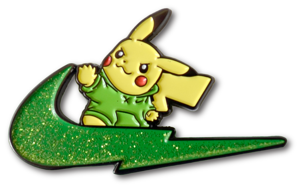 Pokemon pikachu nike swoosh glitter soft enamel pin lapel brooch collectible