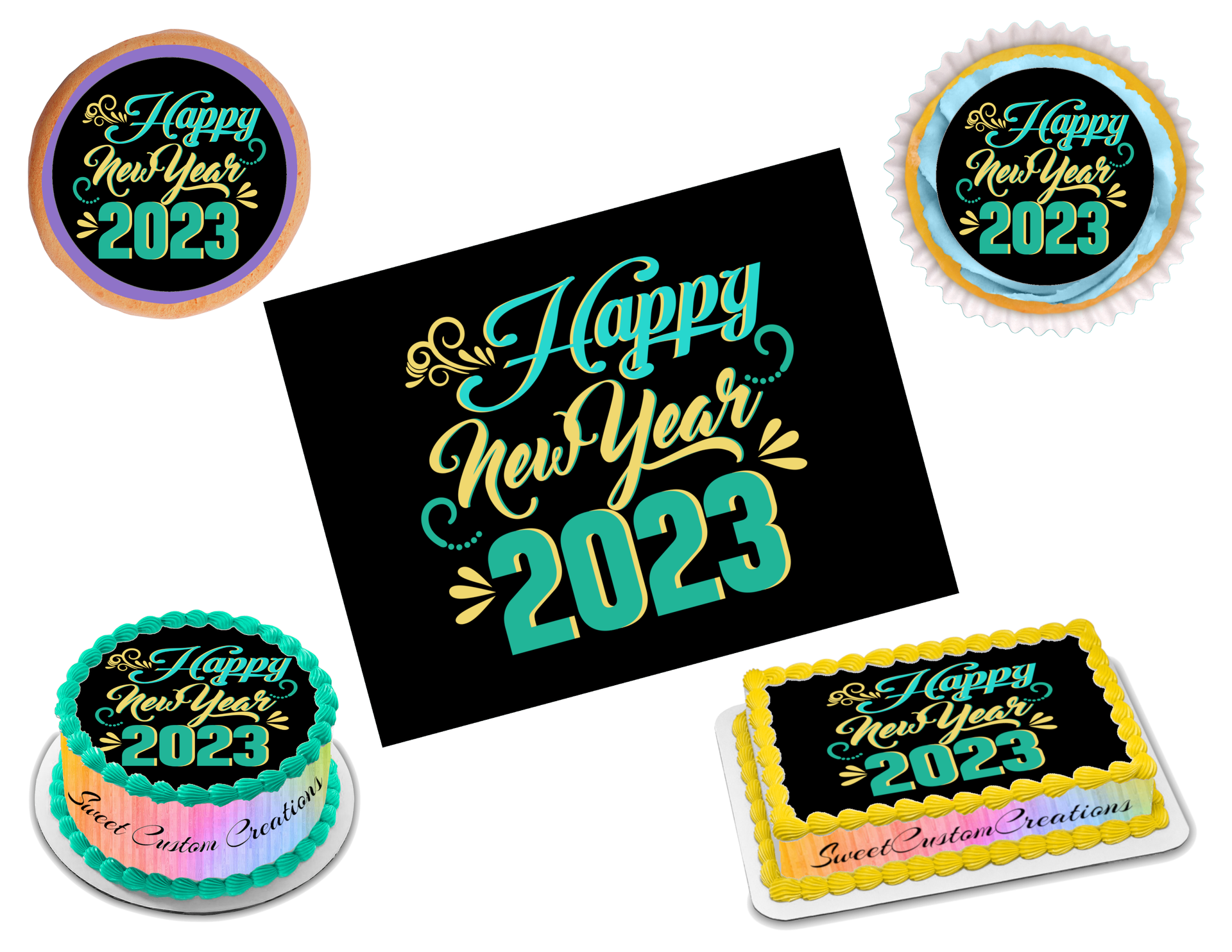 New years edible image frosting sheet topper sizes â sweet custom creations