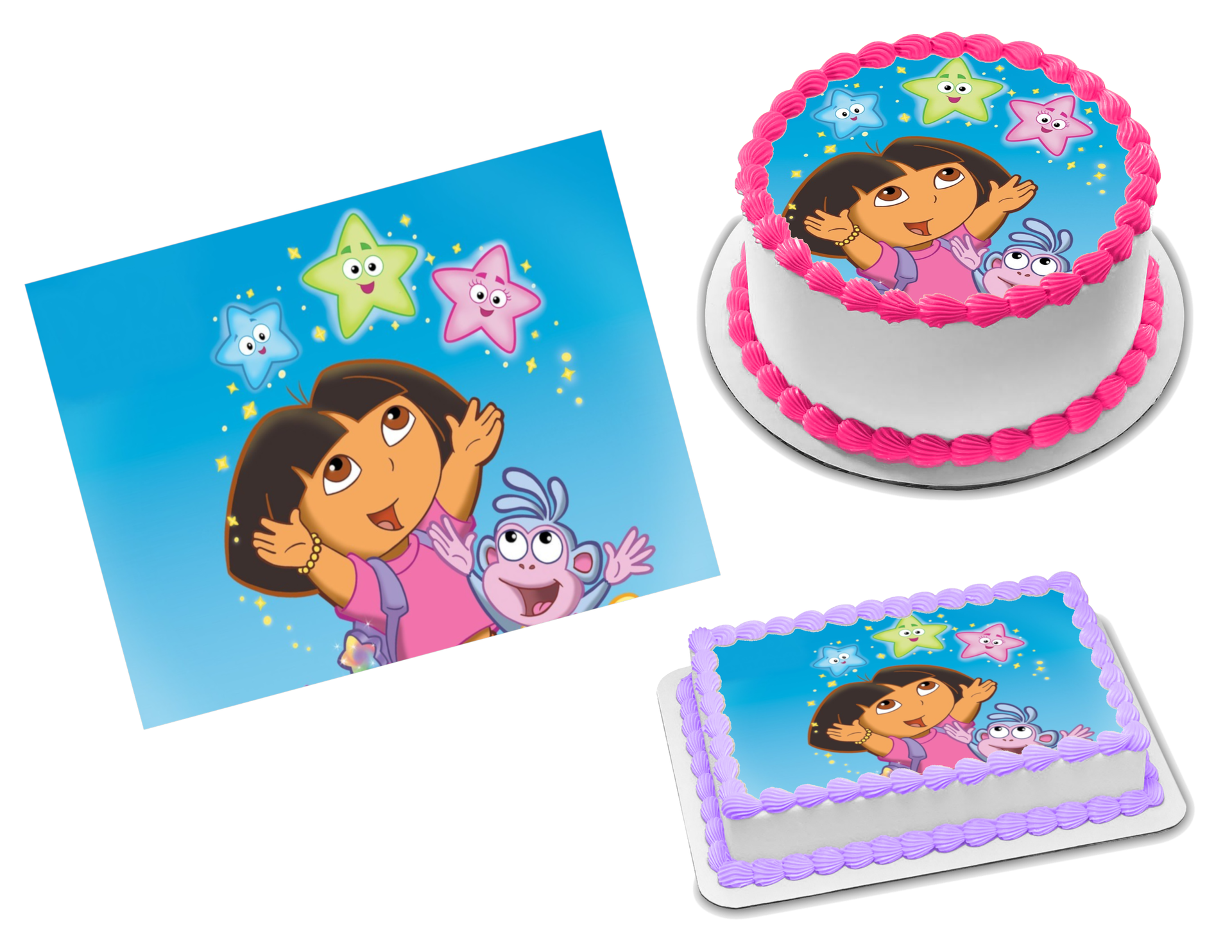 Dora the explorer edible image frosting sheet topper sizes â sweet custom creations