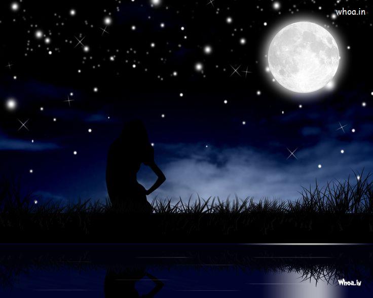 Lonely Girl Alone Moon Night City Scenery 4K Phone iPhone