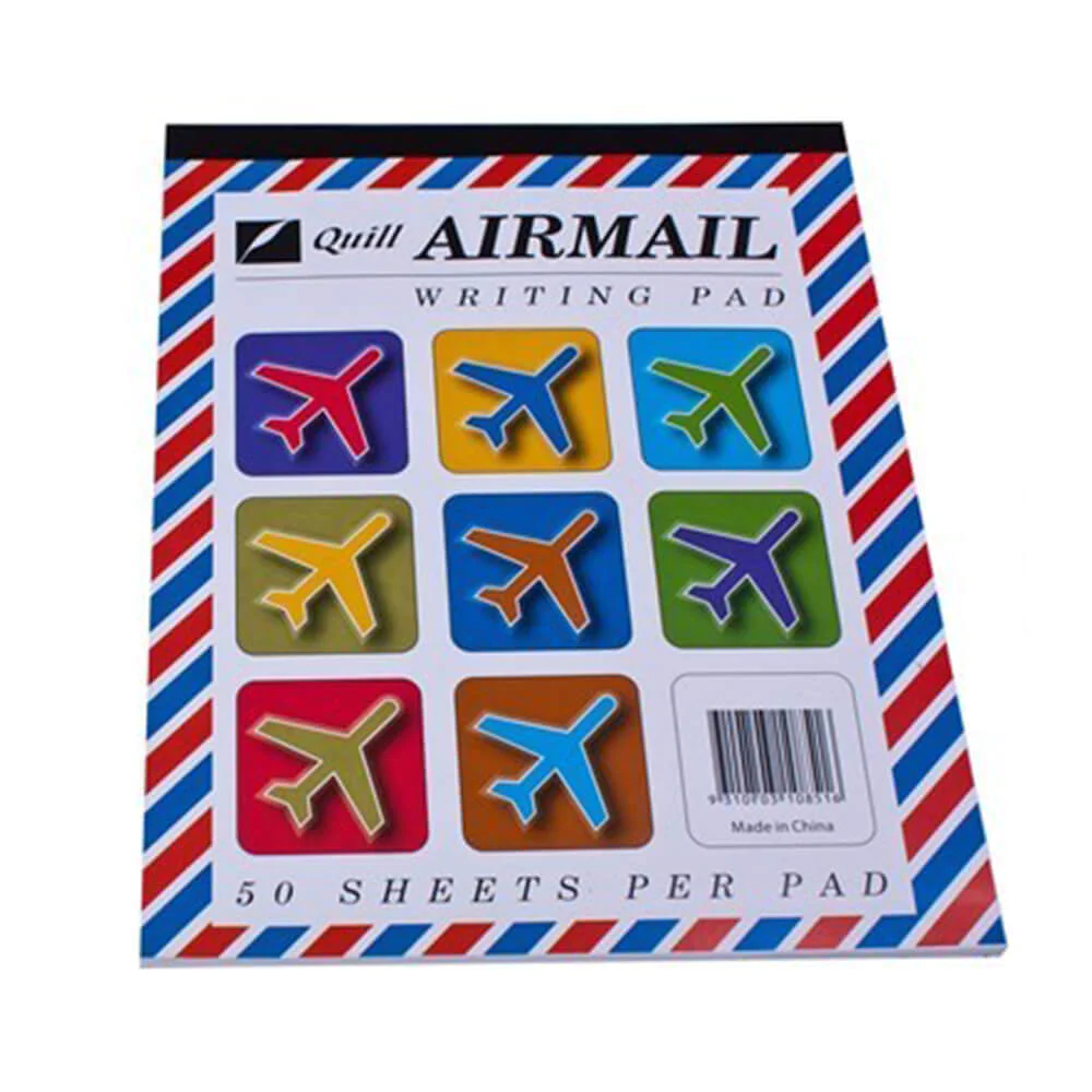 Quill airmail ruled writing pad sheets feinted ruled blue lines glossy paper