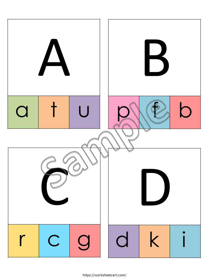Printable uppercase to lowercase alphabet flashcard clip card for recognition and clip activity by preschool and kindergarten