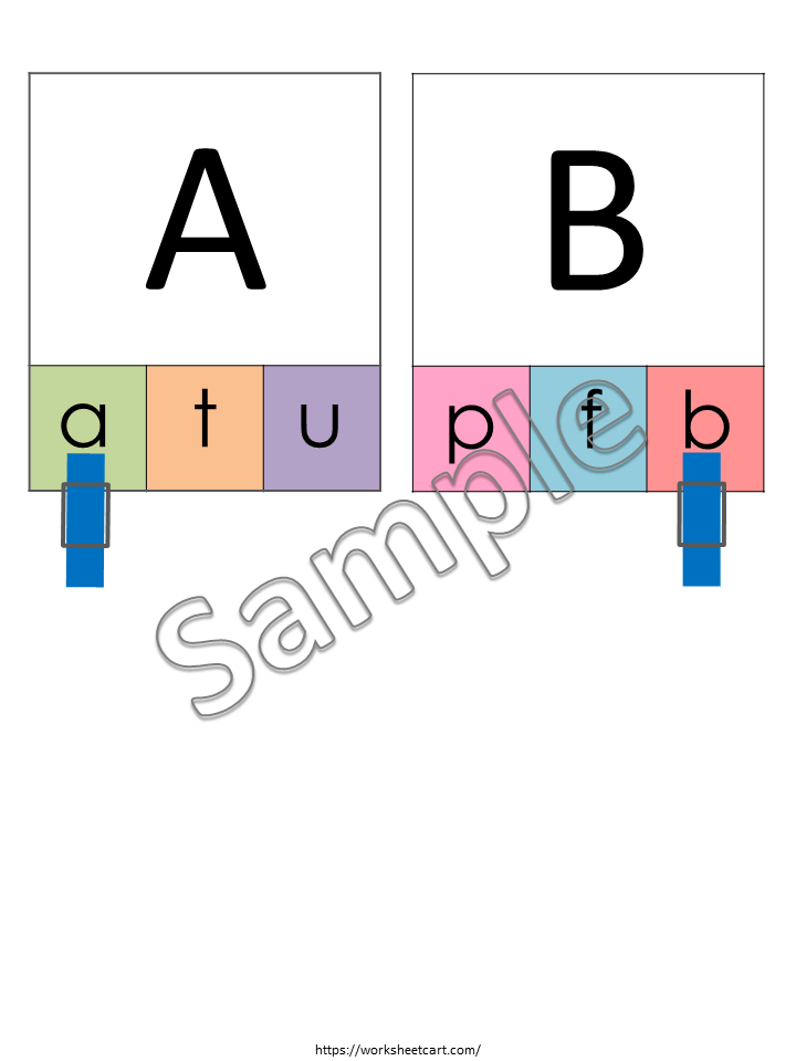 Printable uppercase to lowercase alphabet flashcard clip card for recognition and clip activity by preschool and kindergarten