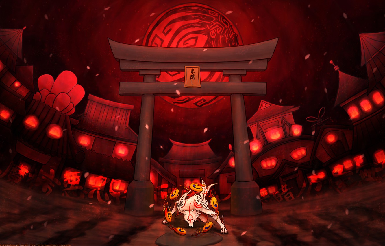 Wallpaper flame magic wolf gate lights red temple deity okami amaterasu images for desktop section ððññ