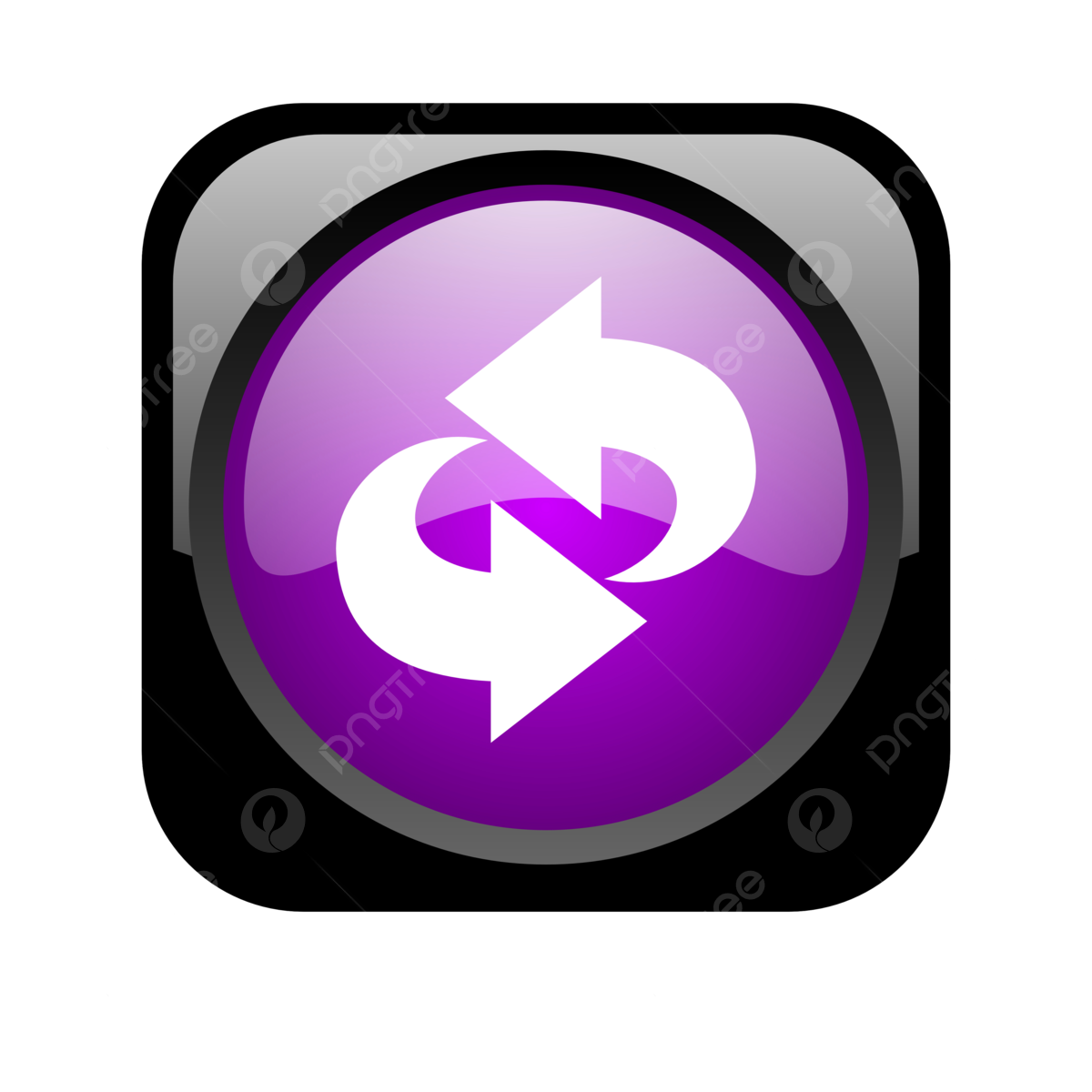 Glossy web icon with a violet and black square industry push button symbol png transparent image and clipart for free download