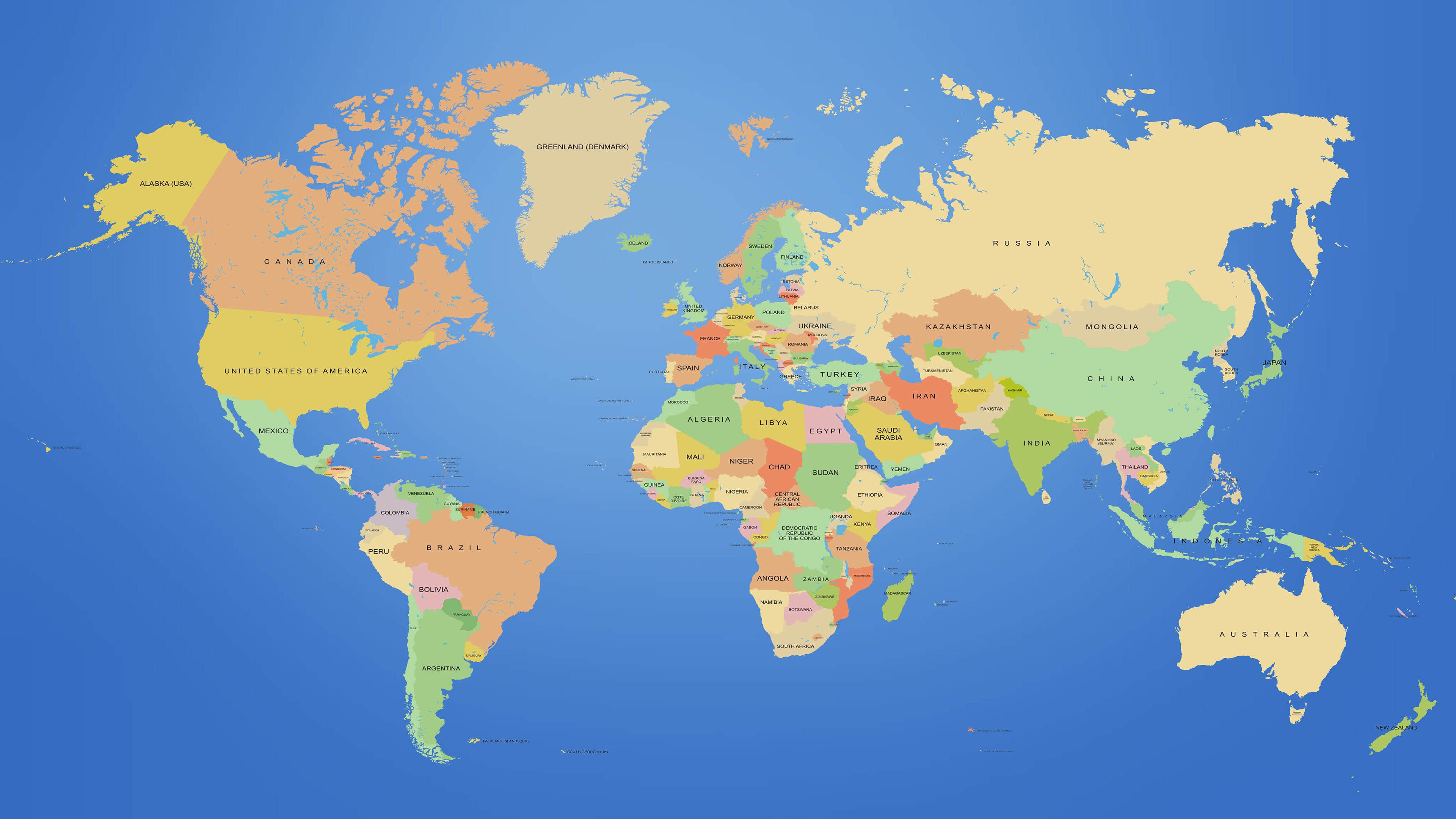 World map with countries uhd k wallpaper