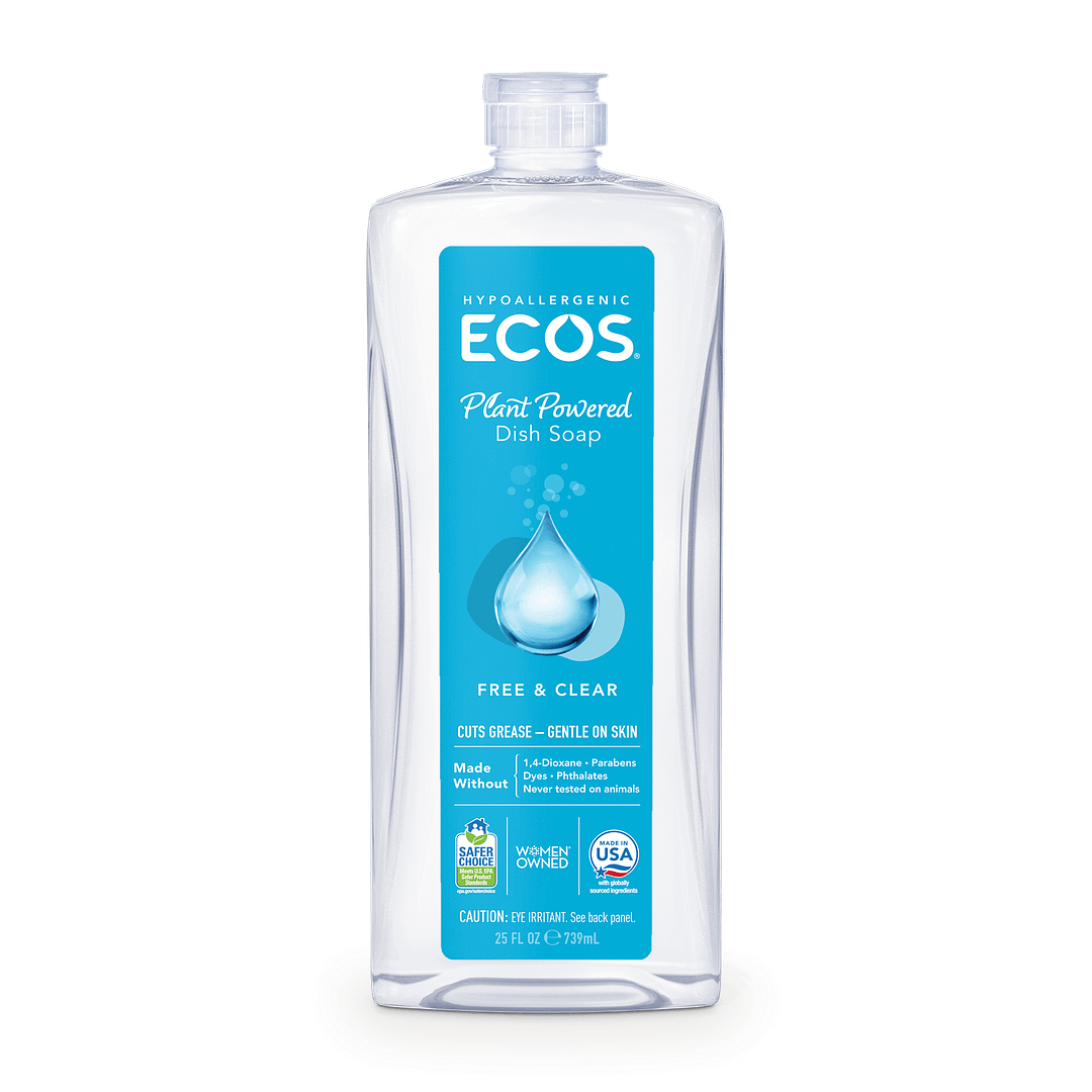 Free clear dish soap powered by plants and made without dyes fragrances