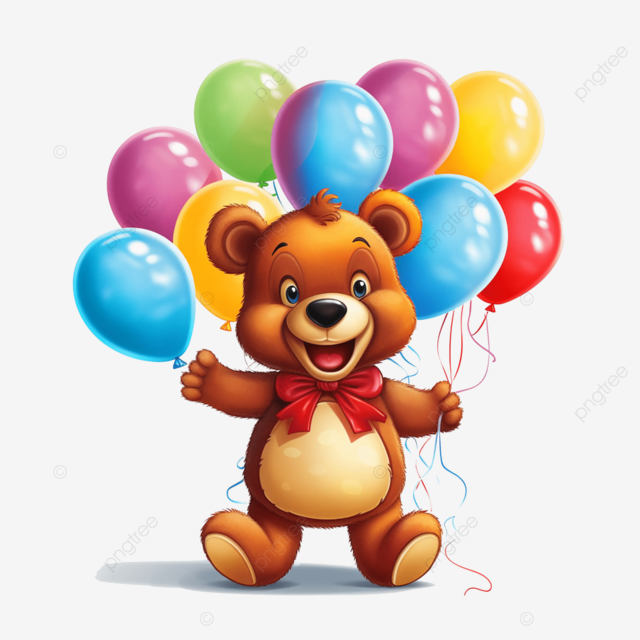 Oso de dibujos animados sosteniendo un montãn de globos de color png dibujos imãgen prediseãadas de oso oso de dibujos animados fauna silvtre png imagen para dcarga gratuita