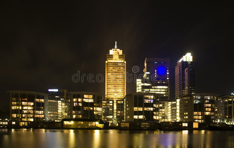 Amsterdam skyline night stock photos