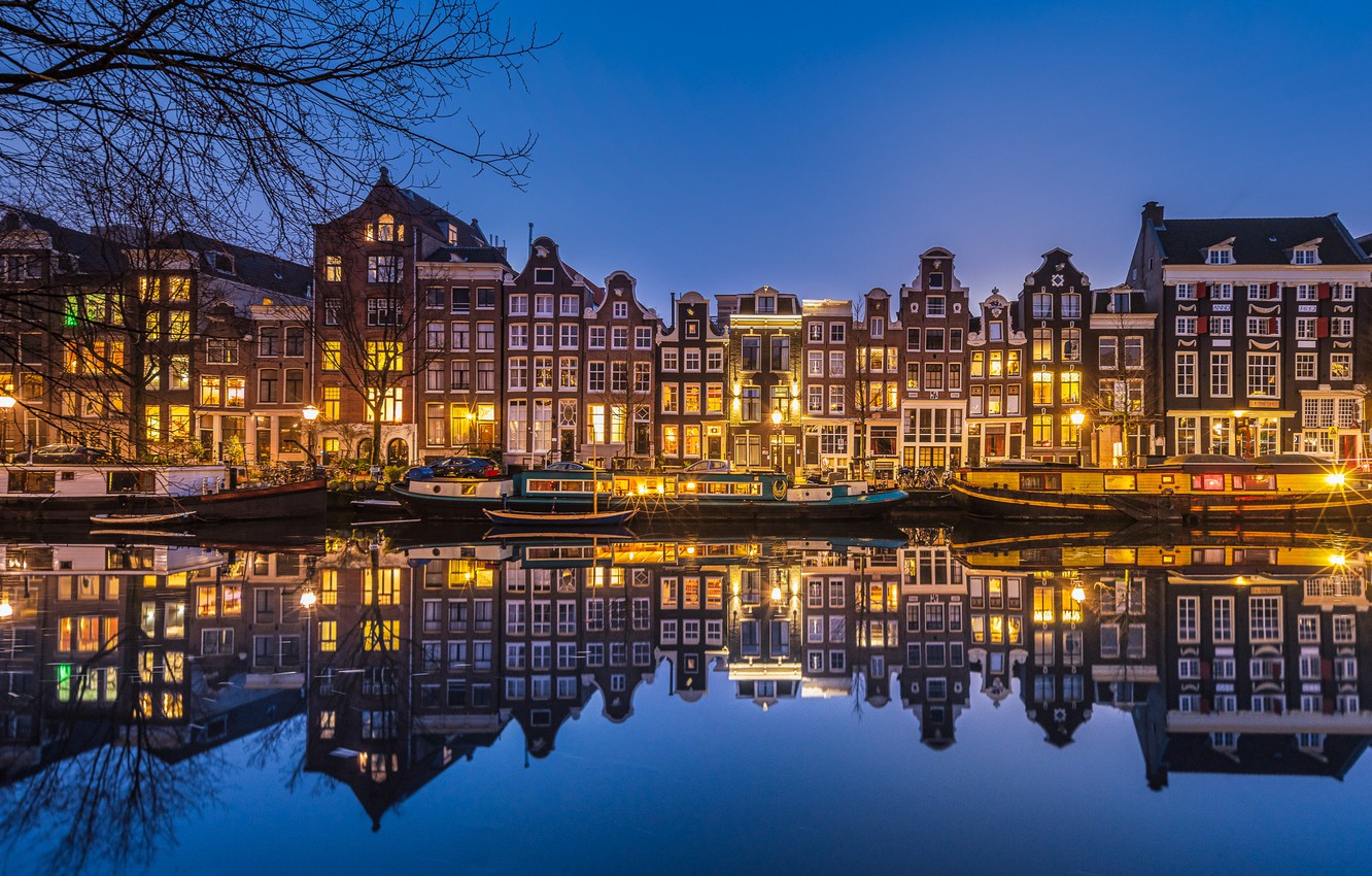 Wallpaper reflection building home pier amsterdam netherlands night city amsterdam netherlands singel canal the singel canal images for desktop section ððñðð