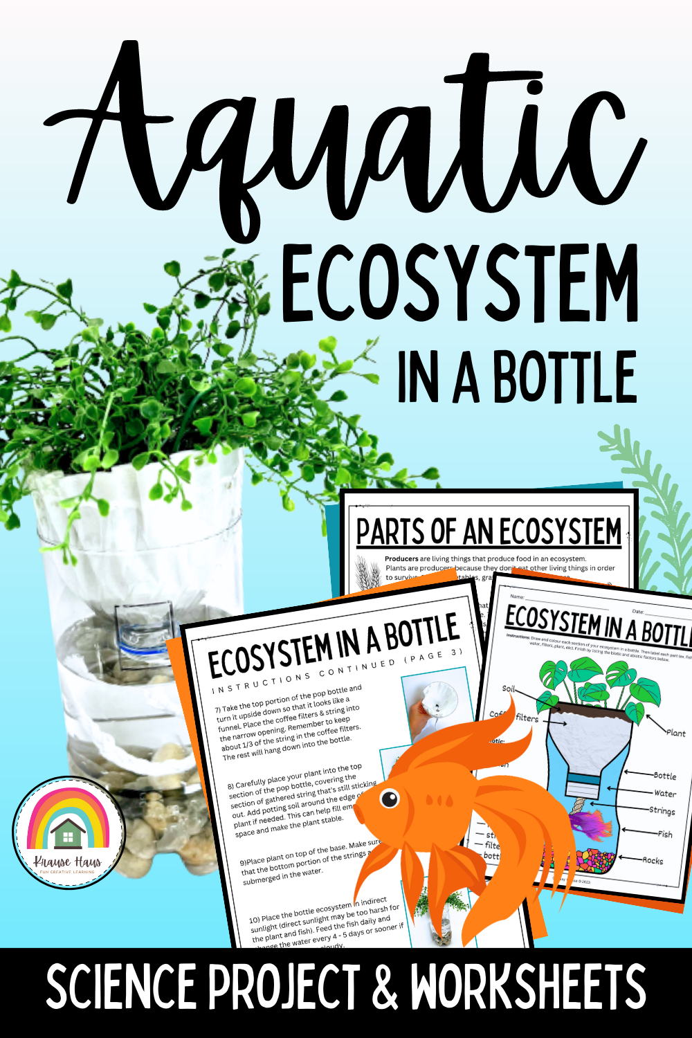 Aquatic ecosystem in a bottle project plete lesson activity worksheets in ecosystem in a bottle ecosystems projects easy science projects