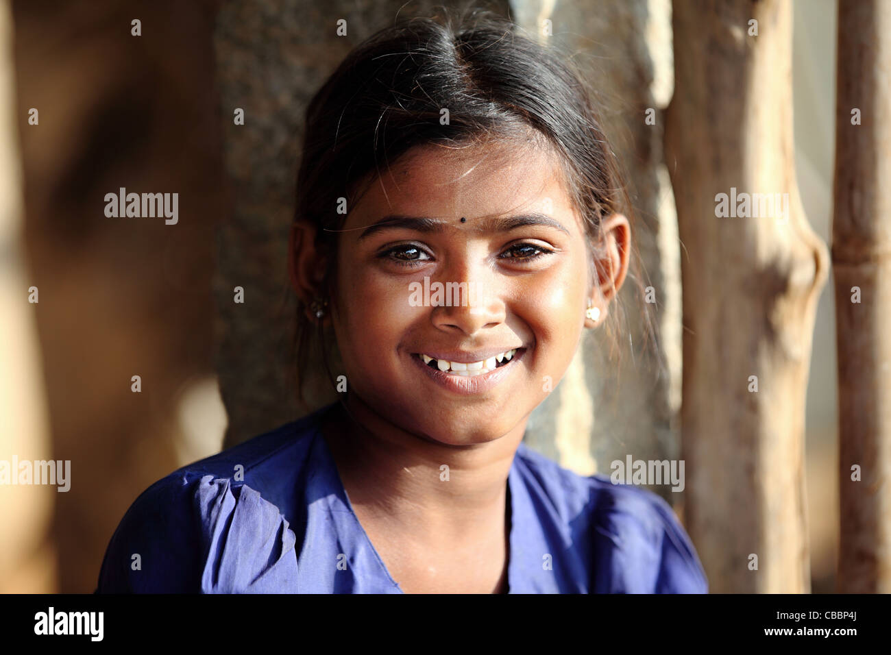 Smiling girl andhra pradesh south india stock photo