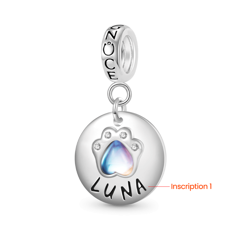 Engravable moonstone pet paws pendant dangle charm