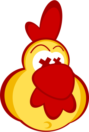 A cartoon rooster with a red face and yellow body clip art image