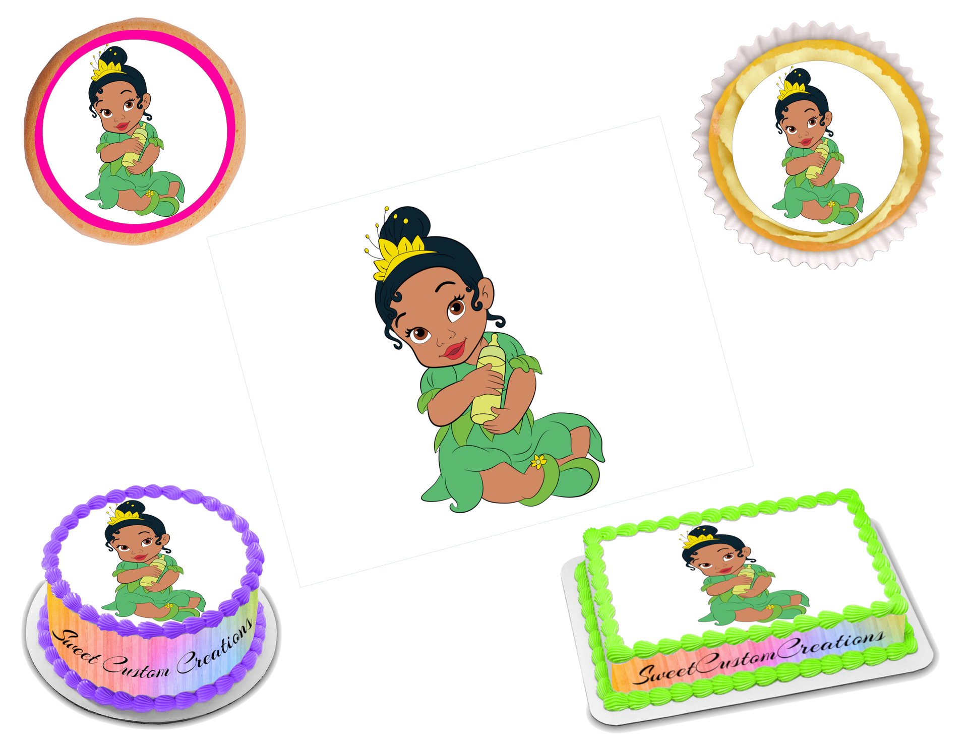 Baby princess tiana edible image frosting sheet sizes â sweet custom creations