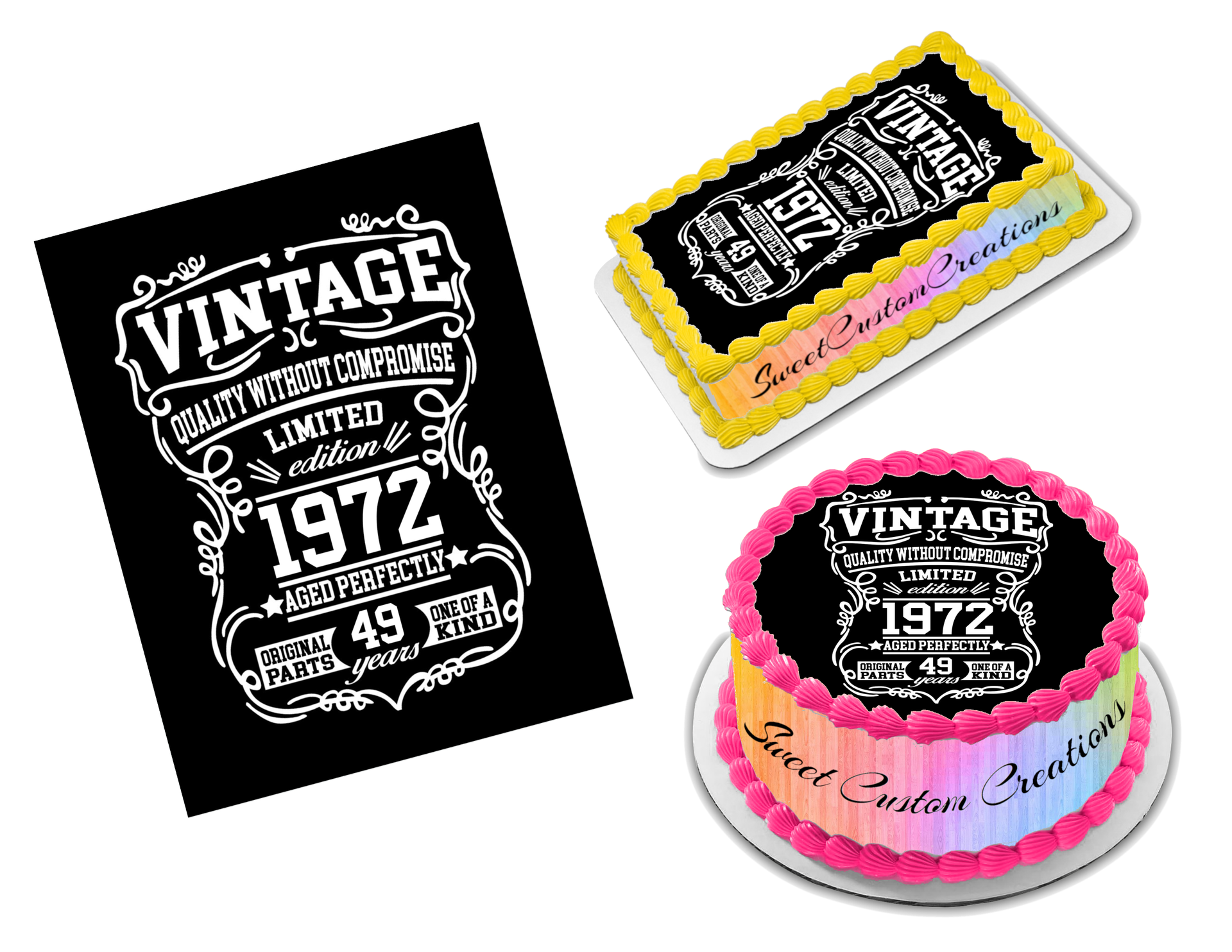 Vintage birthday edible image frosting sheet sizes â sweet custom creations