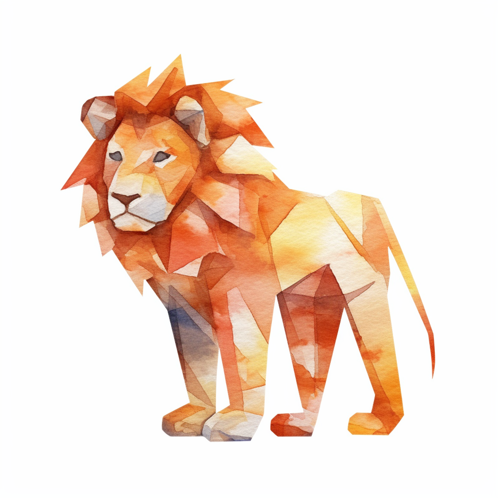 Watercolor clip art lion for kids no text white background origami