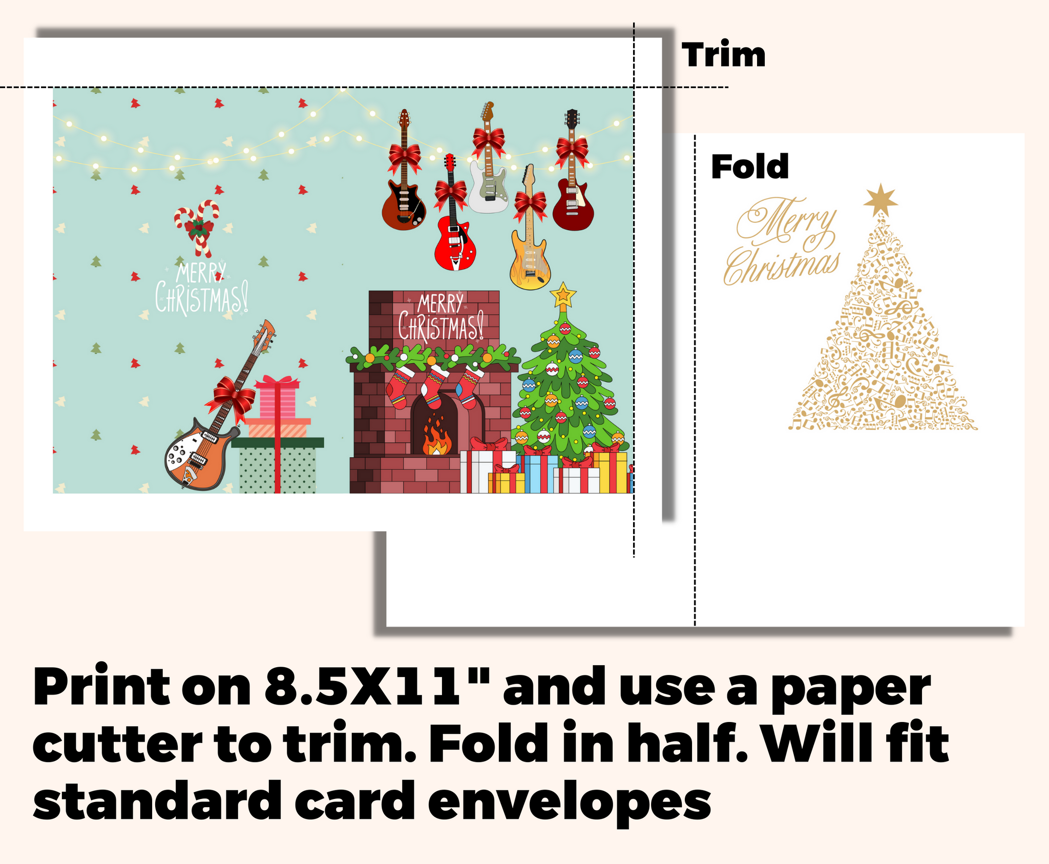 Guitar wall christmas card printable homemade coupons gift tags mu â ð music theory shop