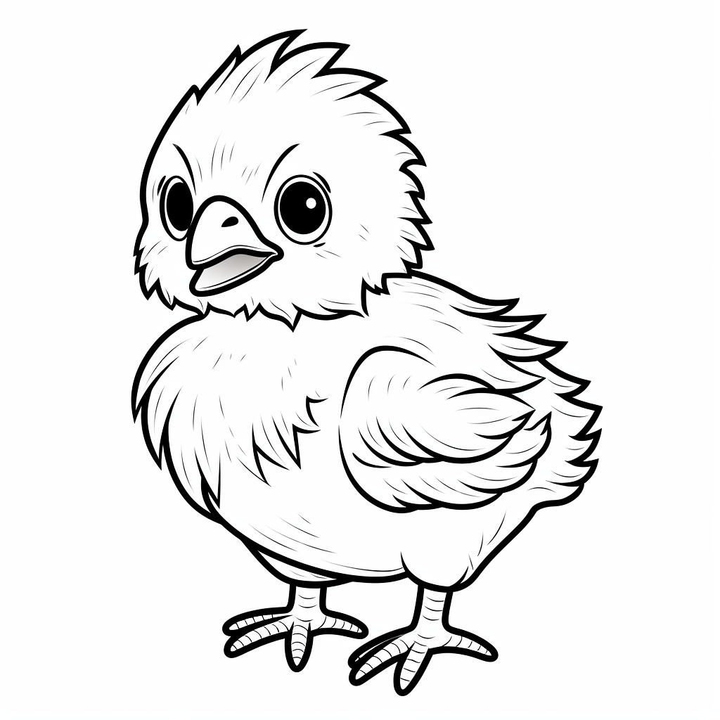 Clipart digital svg black line design of cute chicken on a white background no shading no color