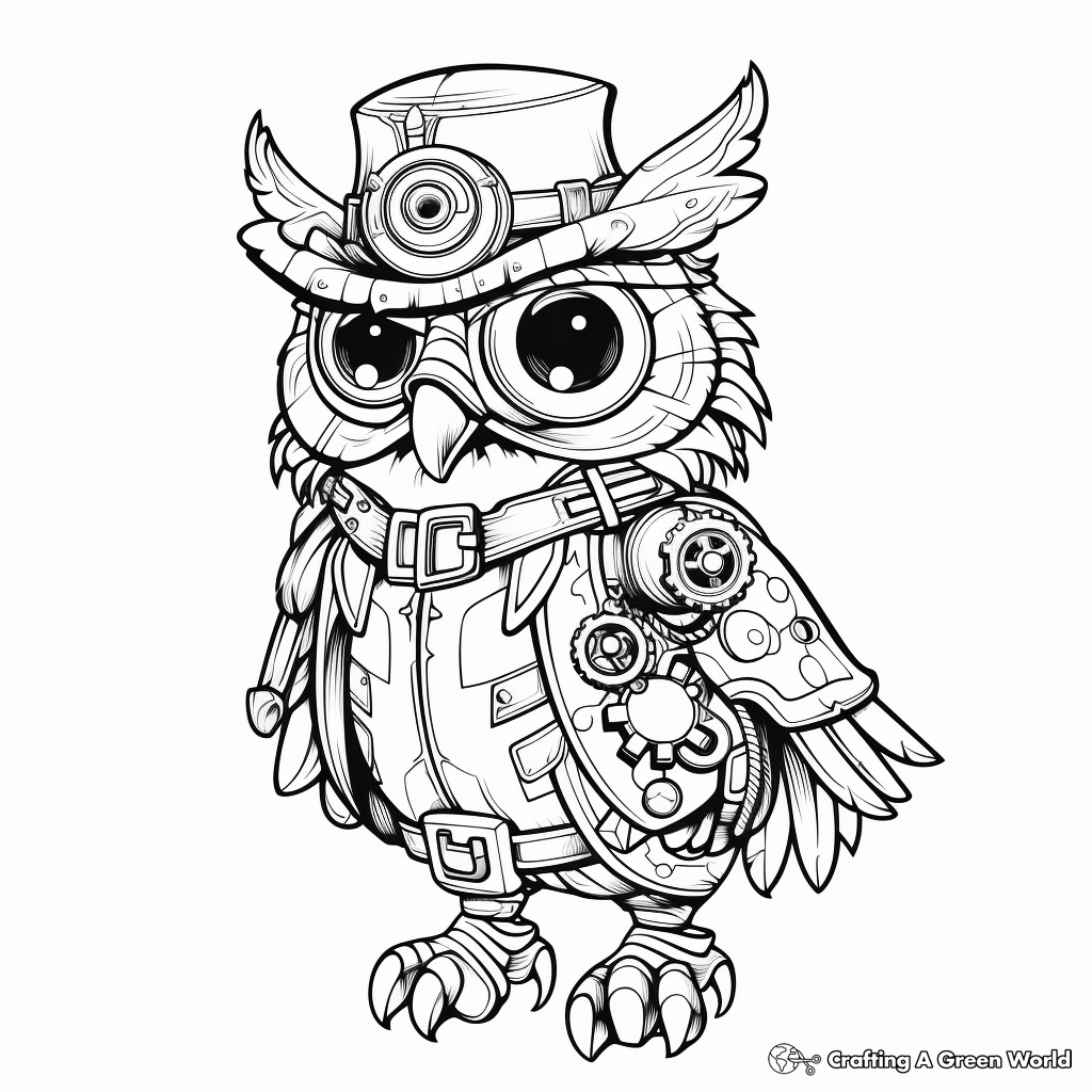 Steampunk owl coloring pages