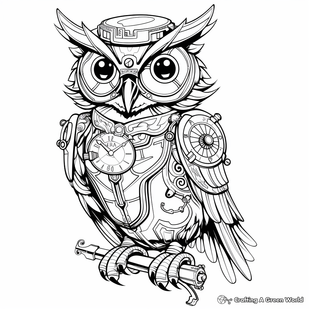 Steampunk owl coloring pages