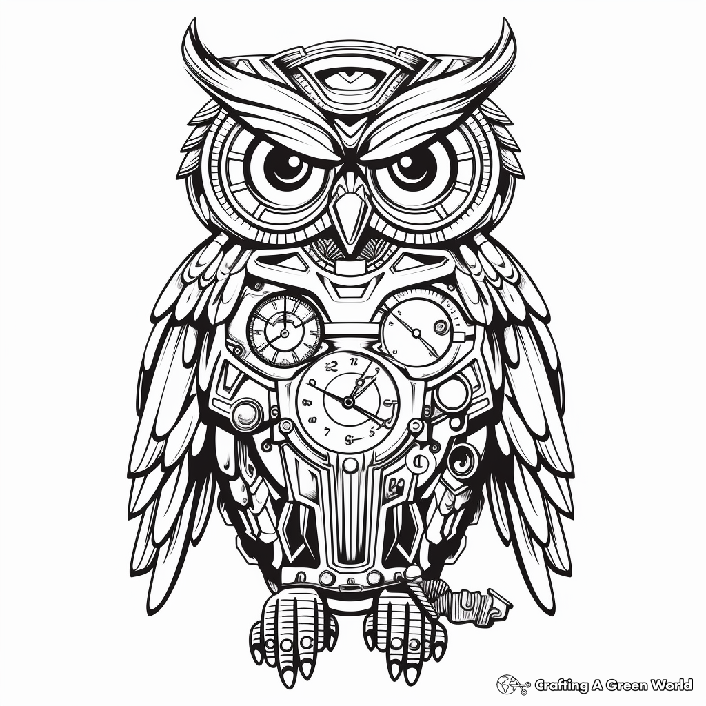 Steampunk owl coloring pages