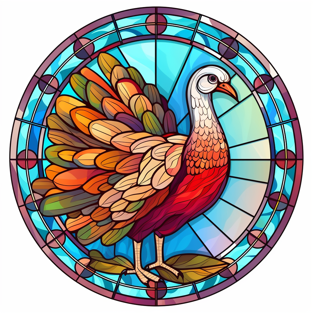 Round stained glass turkey bird clipart white background