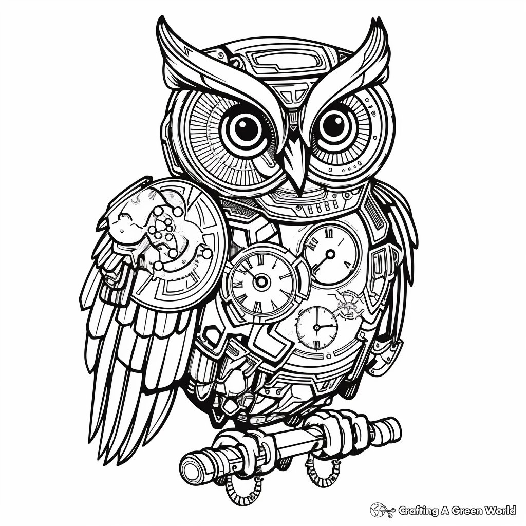 Steampunk owl coloring pages